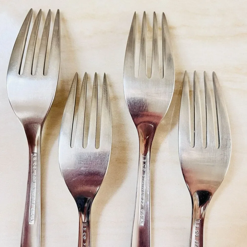 4pc INTERNATIONAL SILVER INS14 Fork 7” Stainless Satin Frosted USA Flatware